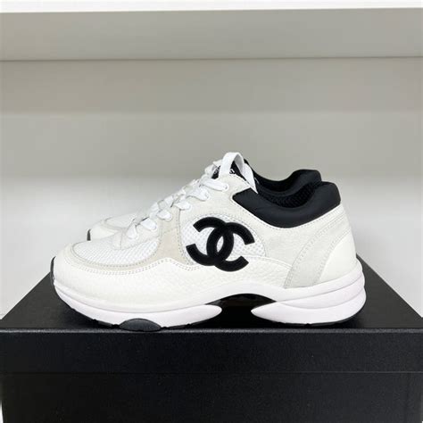 chanel trainers black and white|Chanel black trainers white sole.